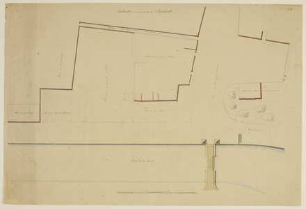 217060 Kaart van de Rijnkade ten noorden van de Mariastraat te Utrecht; met weergave de rooilijnen van nieuw gebouwde ...